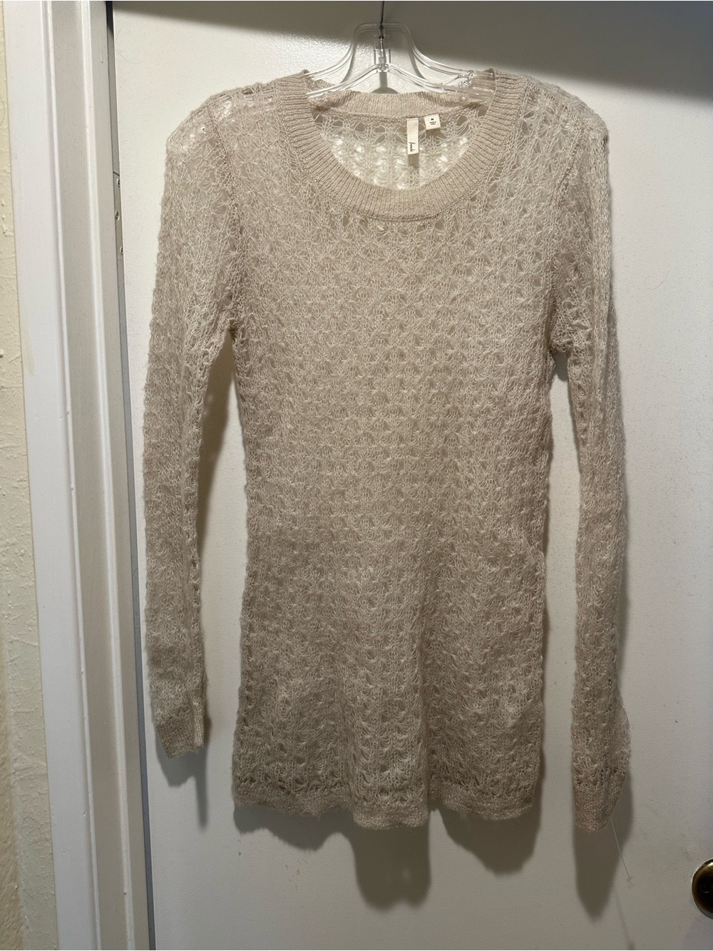 Frenchi Open-Knit Crewneck Sweater in Cream Size Medium
